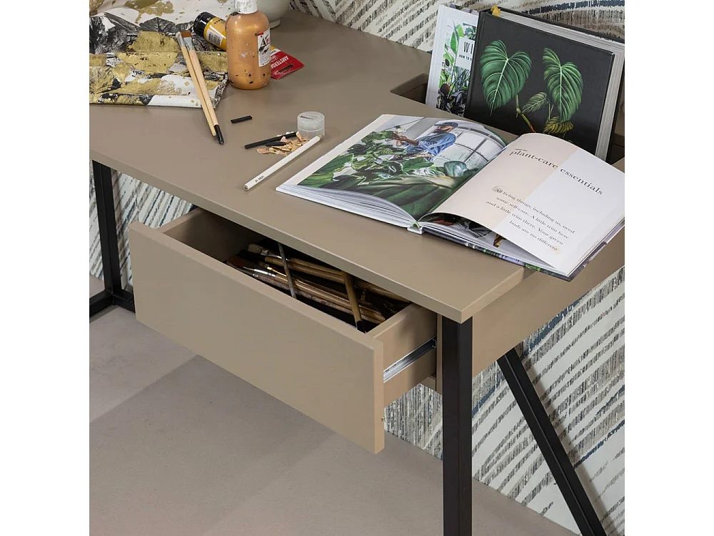 Nex julius - Bureau en bois et métal avec tiroir - Taupe