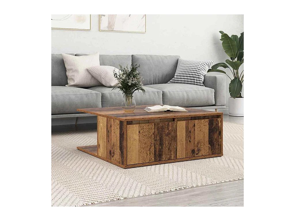 Salontafel with Drawer Oud hout 80 x 80 x 31 cm Bewerkt hout