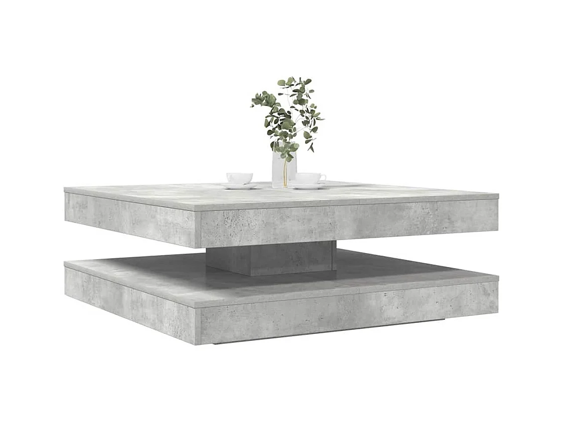 Table basse rotative à 360 degrés gris béton 90x90x34,5 cm