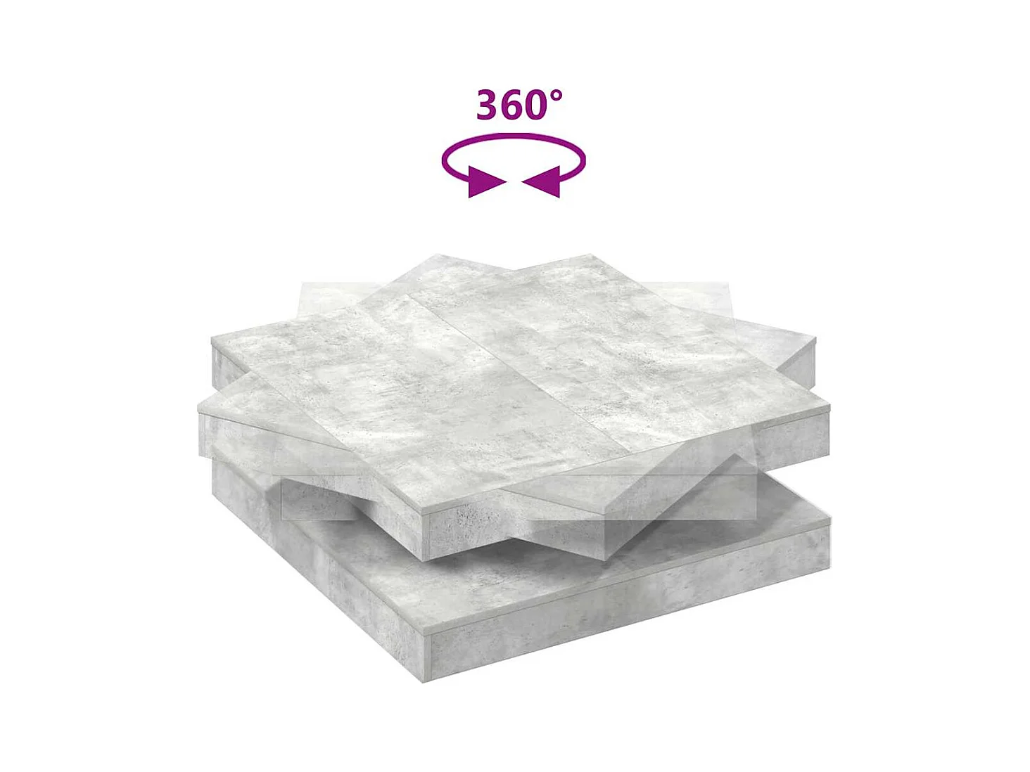 Table basse rotative à 360 degrés gris béton 90x90x34,5 cm