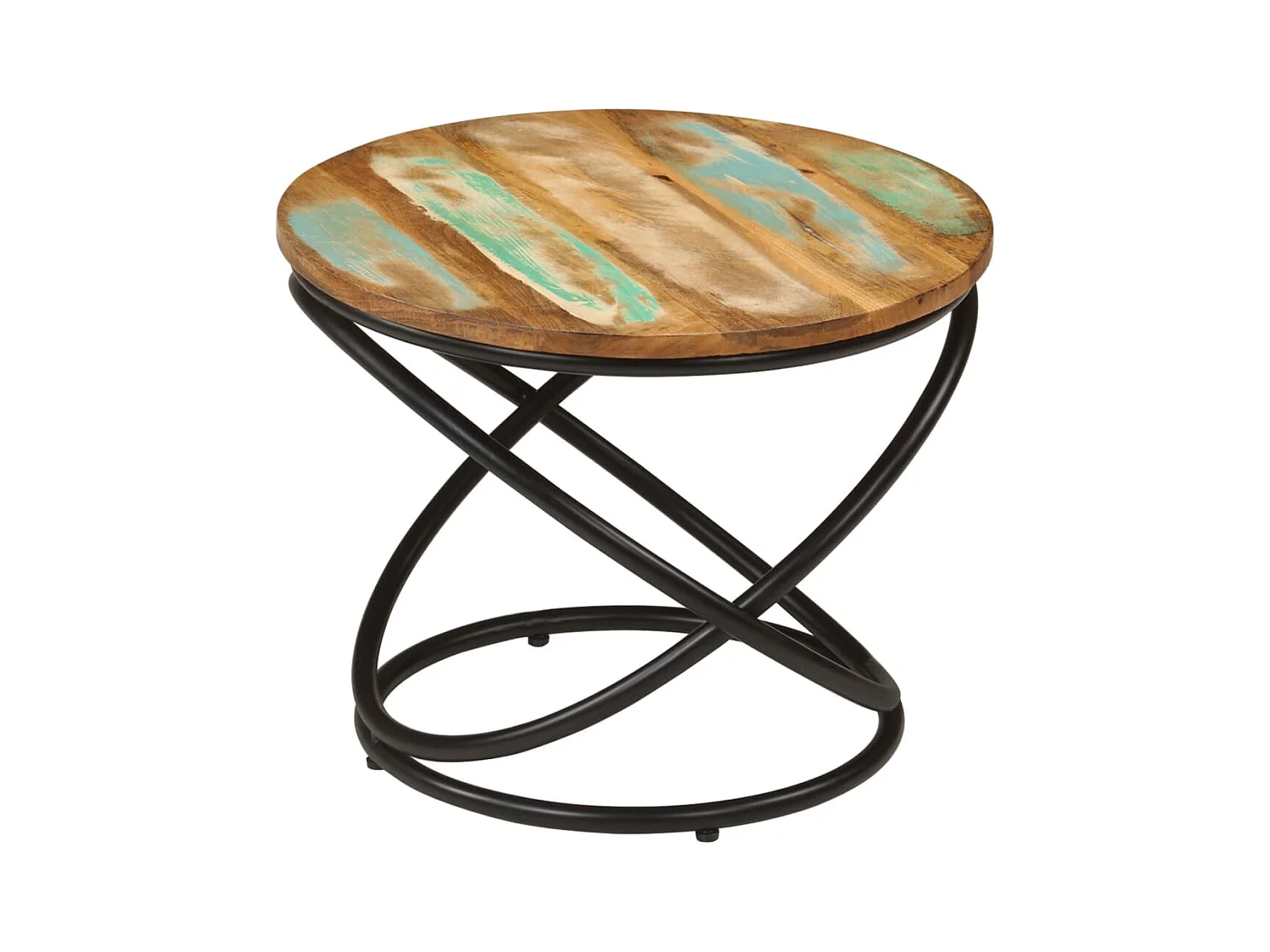 Table basse Ø50x40 cm bois de récupération massif et acier