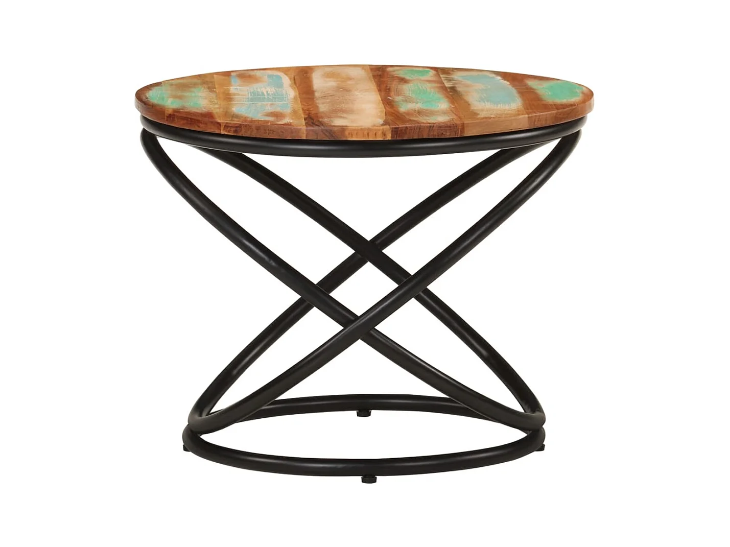 Table basse Ø50x40 cm bois de récupération massif et acier