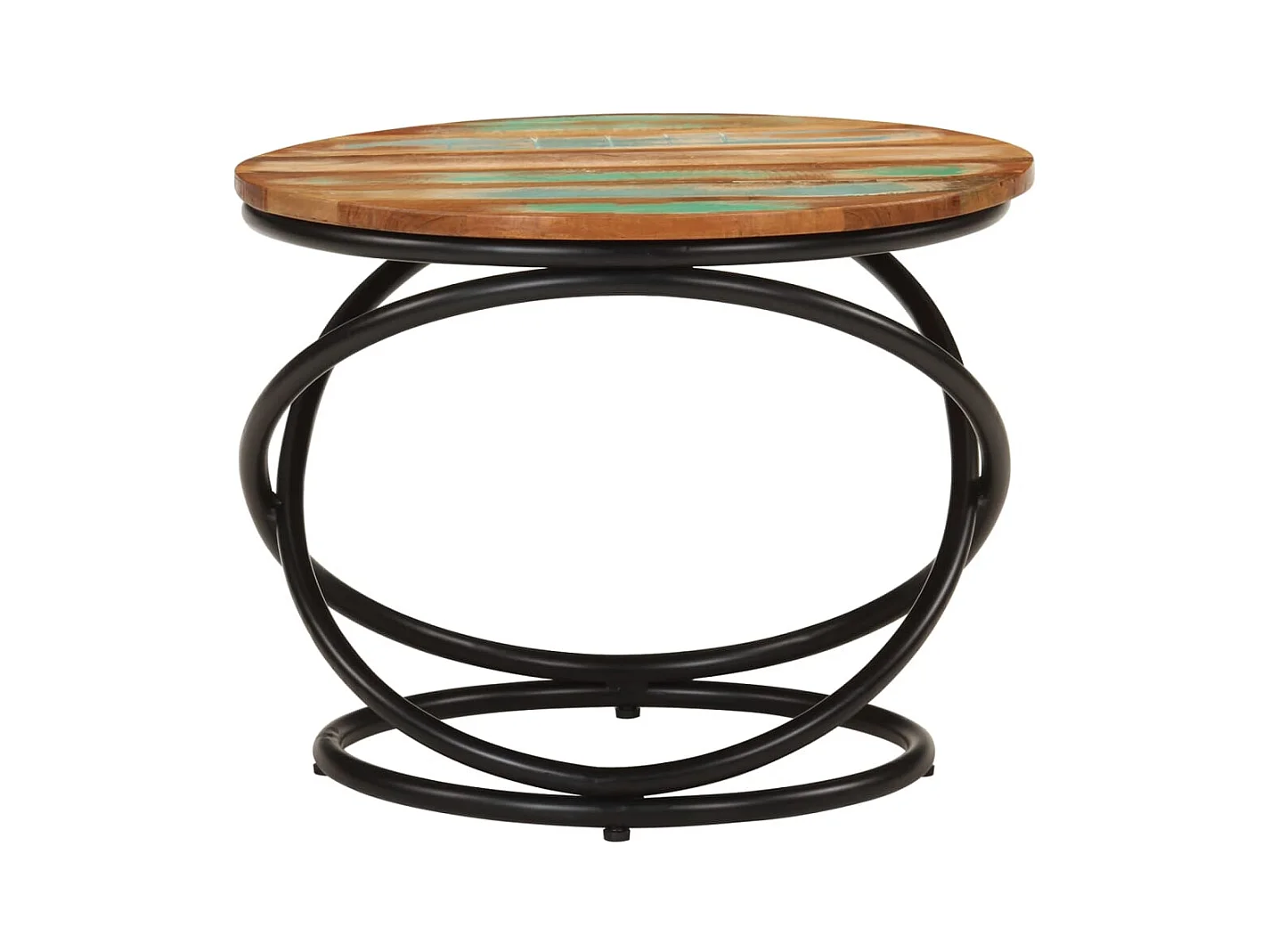 Table basse Ø50x40 cm bois de récupération massif et acier