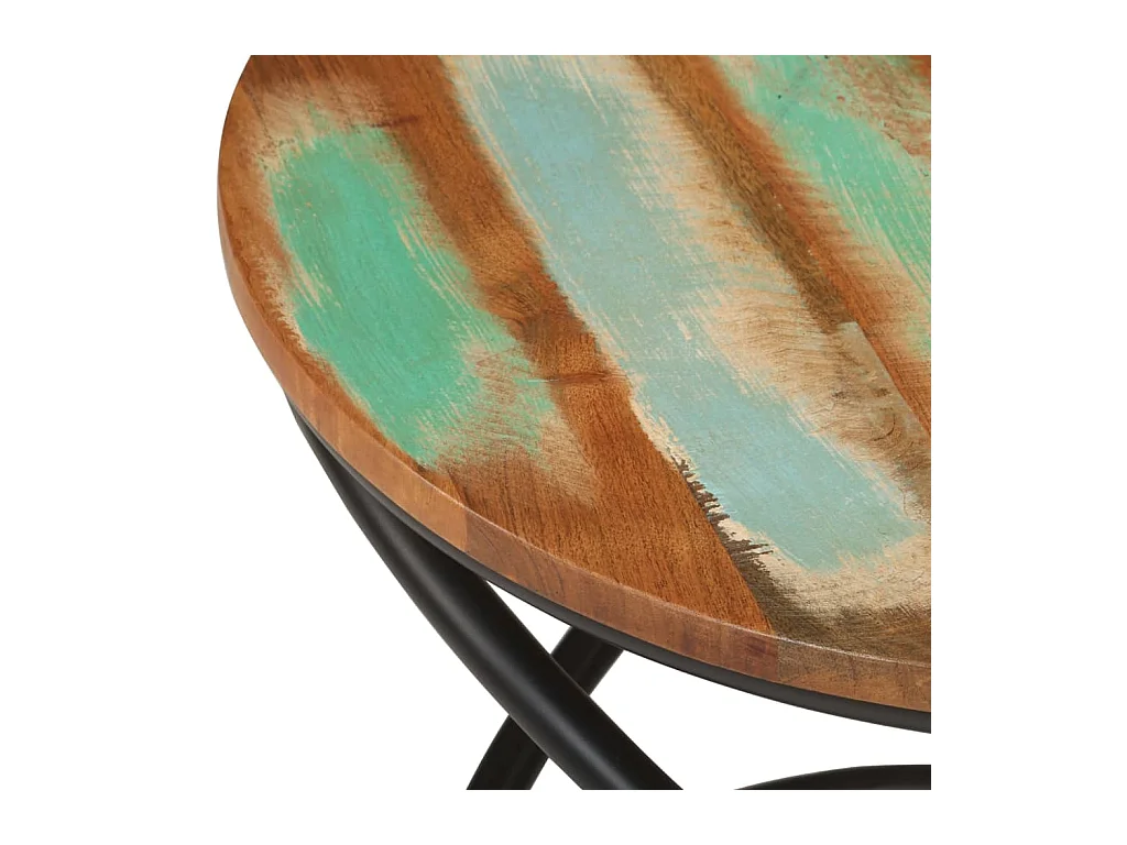 Table basse Ø50x40 cm bois de récupération massif et acier