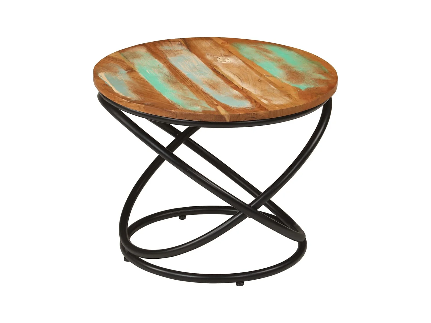 Table basse Ø50x40 cm bois de récupération massif et acier