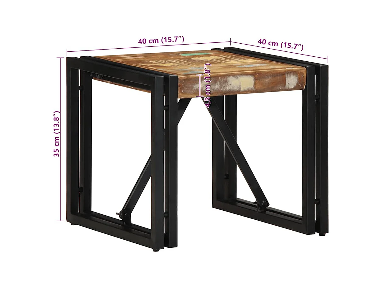 Table basse multicolore 40x40x35 cm bois de récupération massif