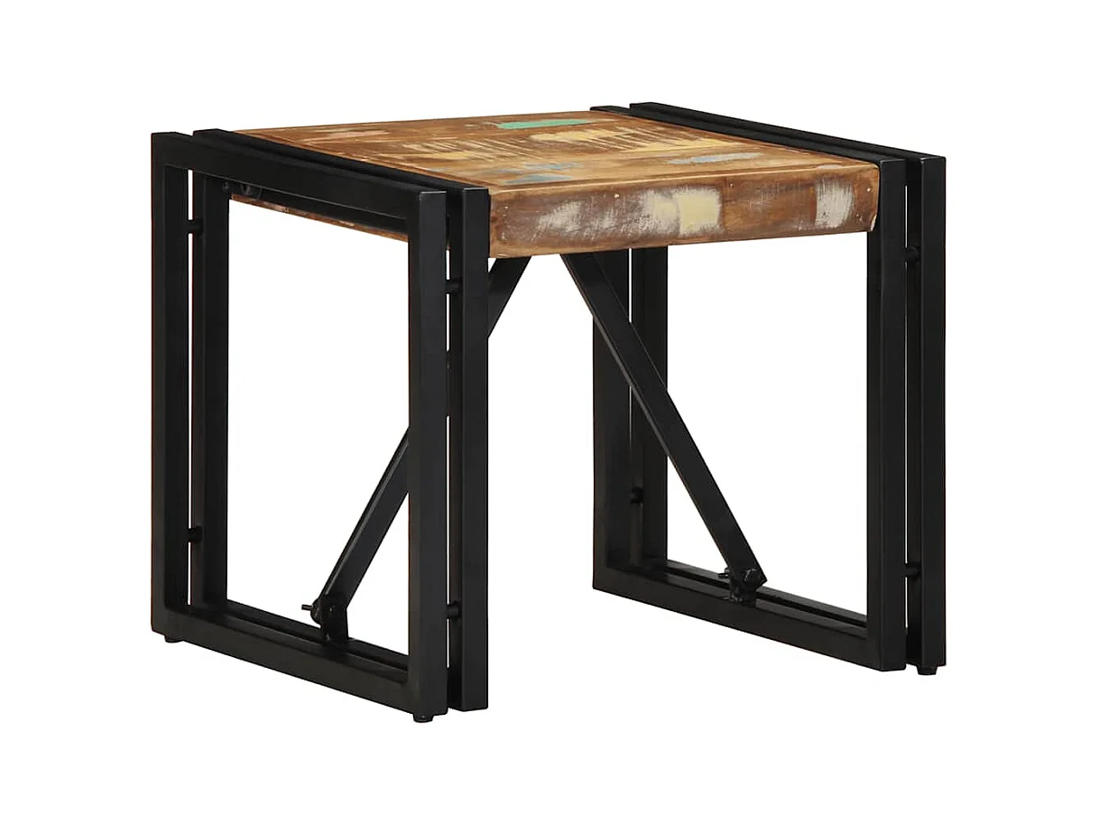 Table basse multicolore 40x40x35 cm bois de récupération massif