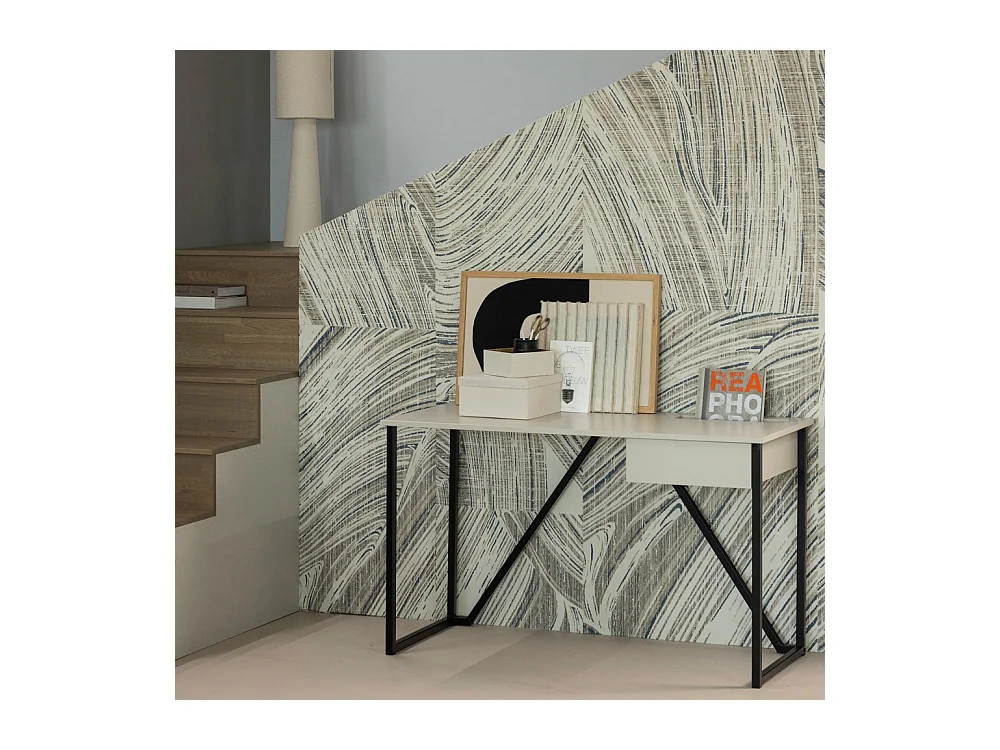 Nex julius - Bureau en bois et métal avec tiroir - Beige