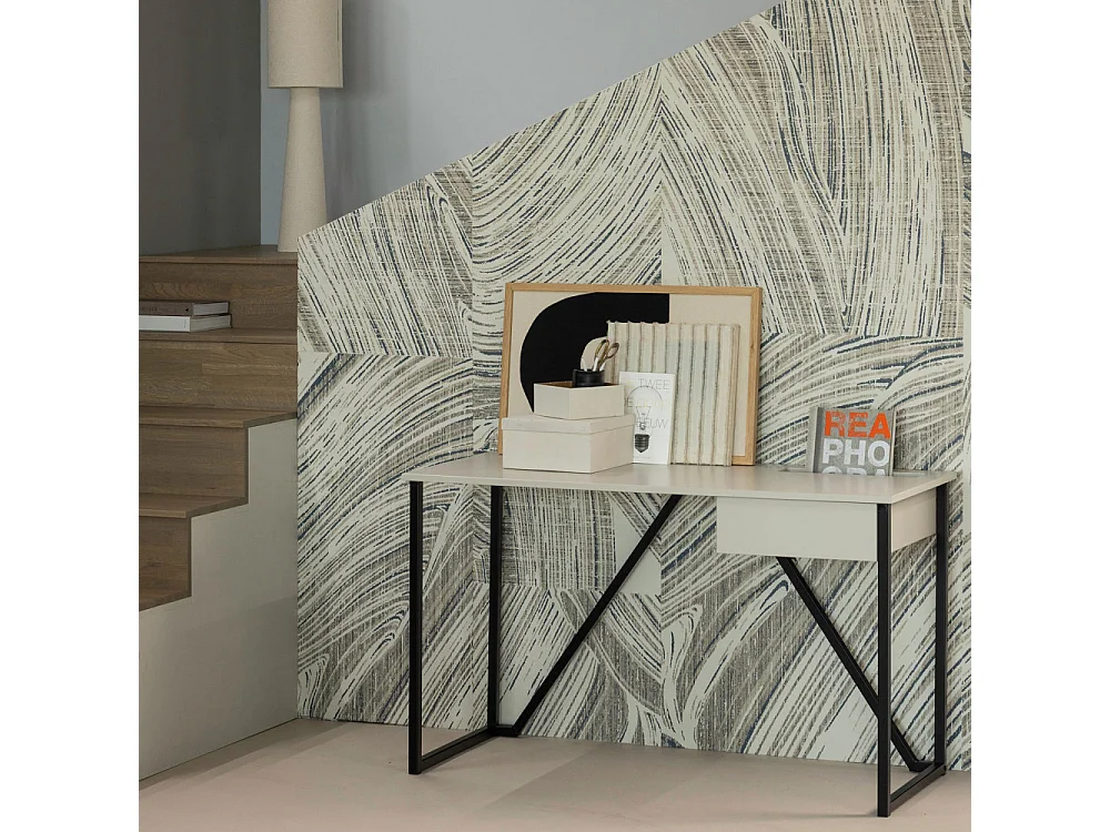 Nex julius - Bureau en bois et métal avec tiroir - Beige