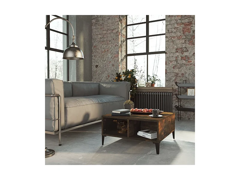 Table basse chêne fumé 60x60x30 cm bois d'ingénierie