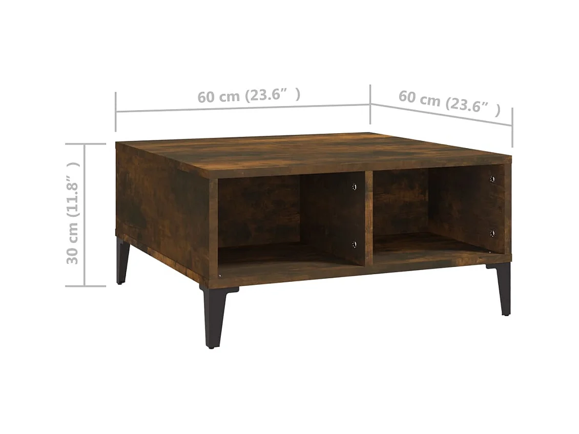 Table basse chêne fumé 60x60x30 cm bois d'ingénierie
