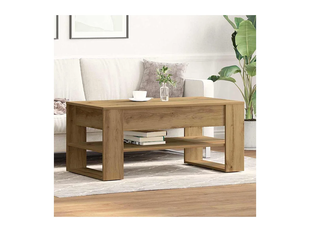 Table basse chêne artisanal 102 x 55 x 45 cm Bois d'ingénierie