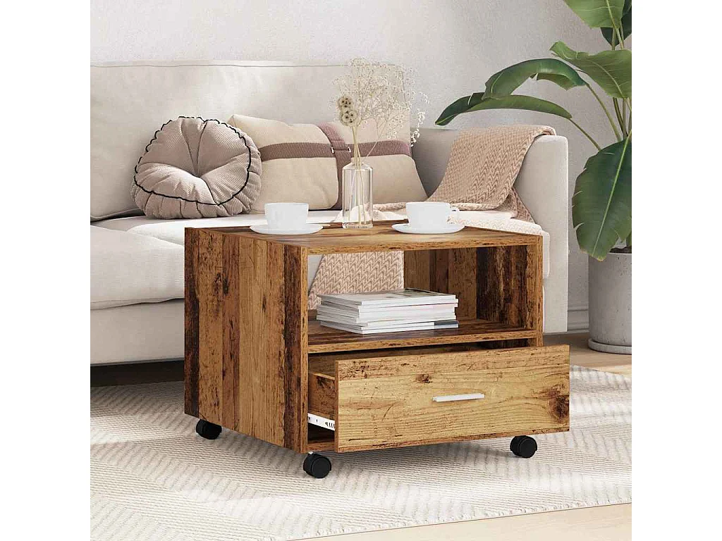Salontafel with Drawer Oud hout 55 x 55 x 45 cm Bewerkt hout