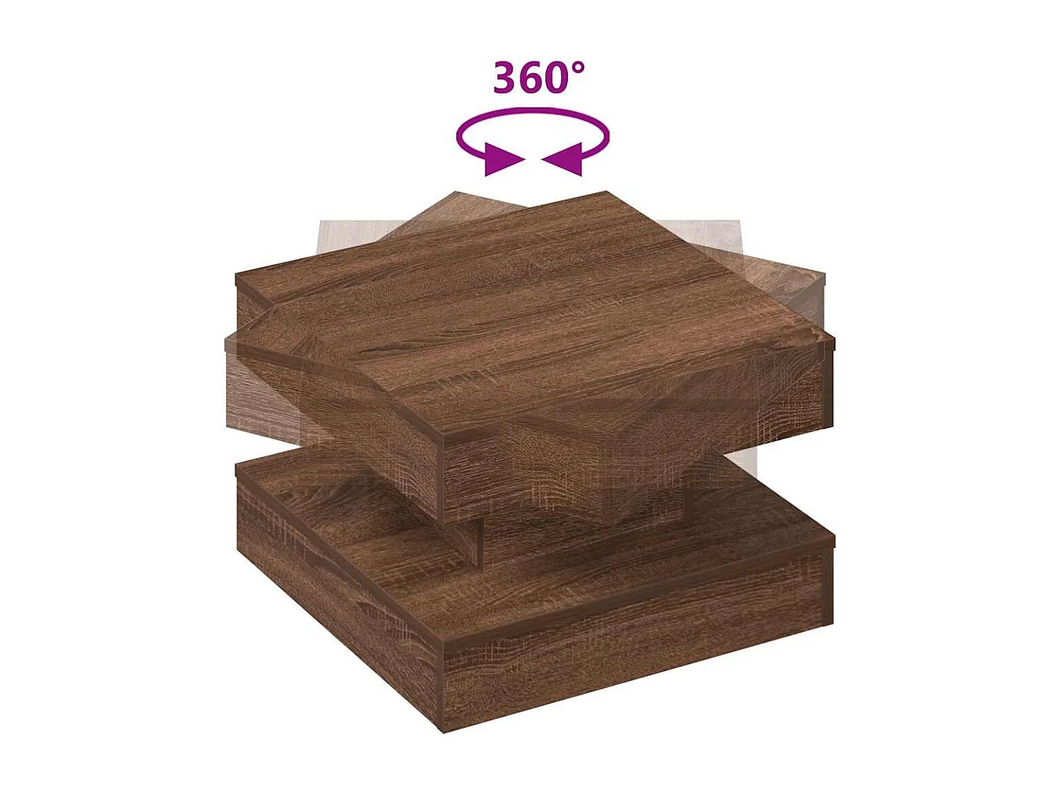 Salontafel 360 graden draaibaar 50x50x34,5 cm bruin eikenkleur