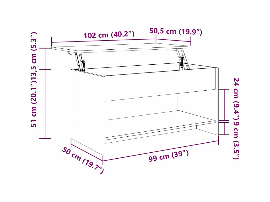 Table basse chêne artisanal 80 x 50.5 x 41.5 cm