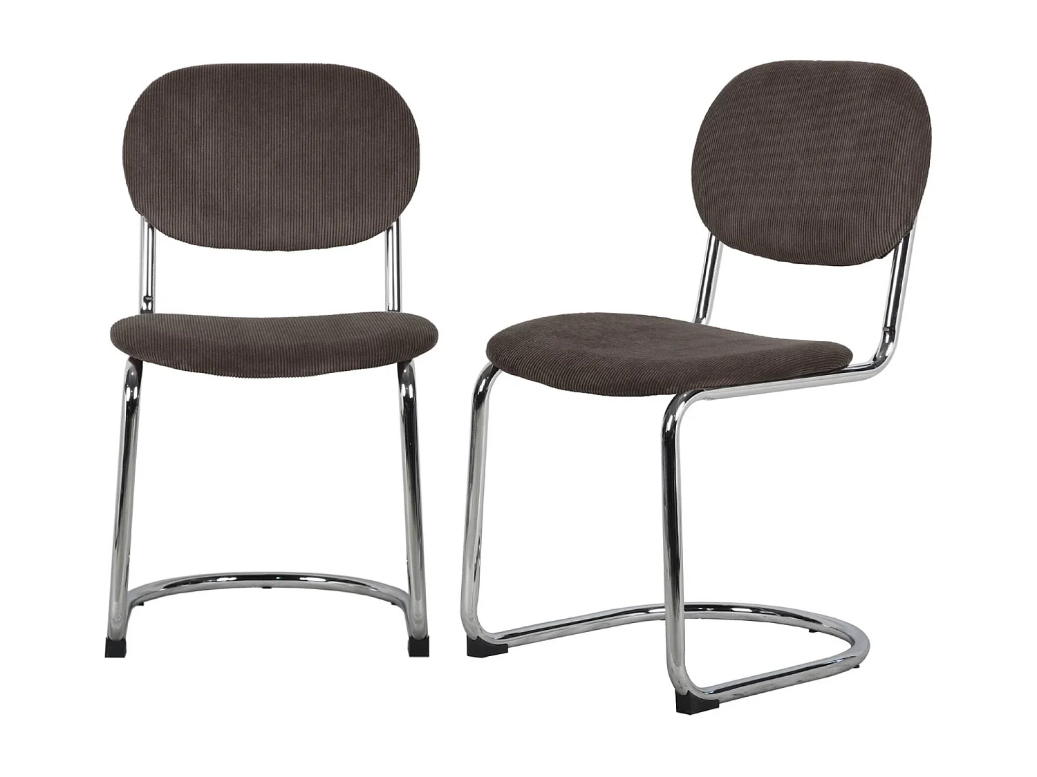 Set 2 sedie arrotondate metallo, velluto a coste e gambe cromate,