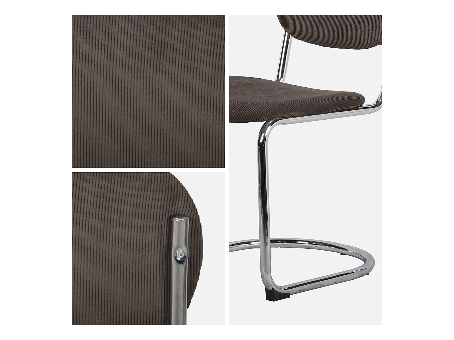 Set 2 sedie arrotondate metallo, velluto a coste e gambe cromate,