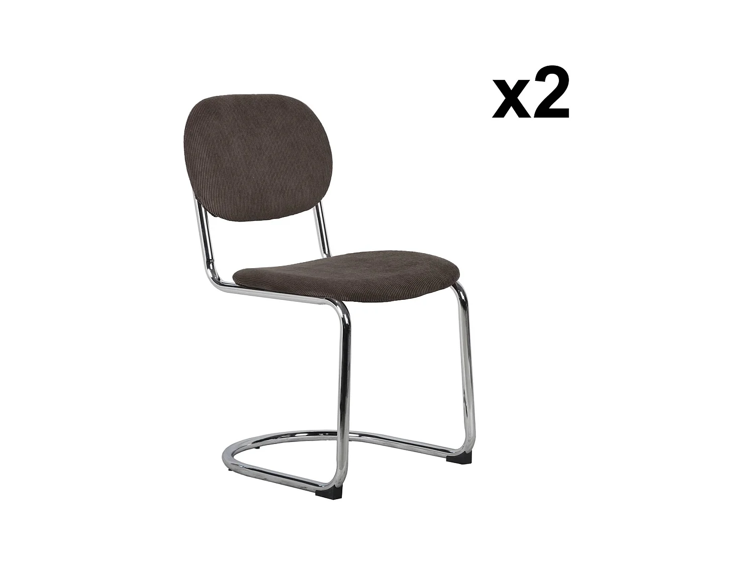 Set 2 sedie arrotondate metallo, velluto a coste e gambe cromate,