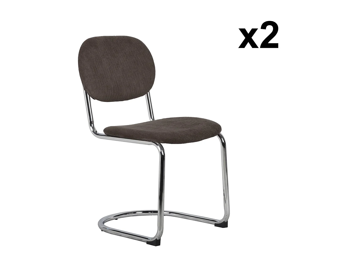 Lot de 2 chaises cantilever arrondie métal. velours côtelé marron et pieds chromés - L 47 x P 54.5 x H 81cm - Maloa