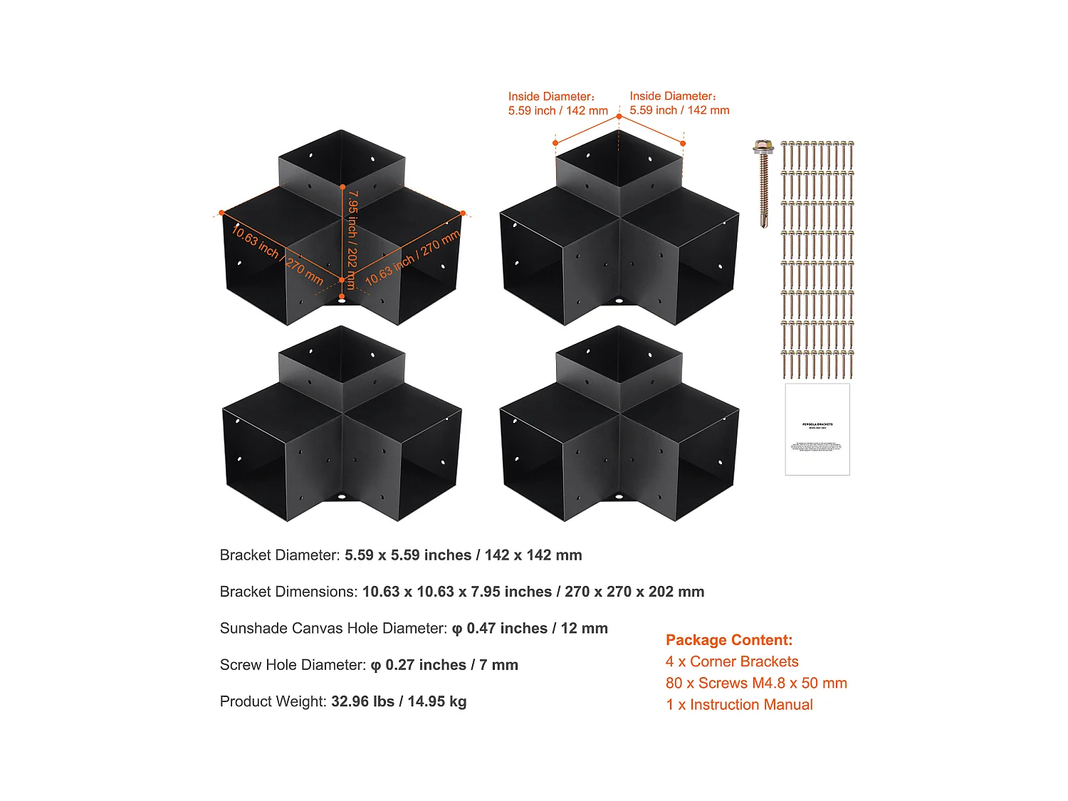 Ondersteuningskit voor Pergola SucceBuy 15.24x15.24 cm 3 Interne Wegen 14.2x14.2 cm 4 Stukken