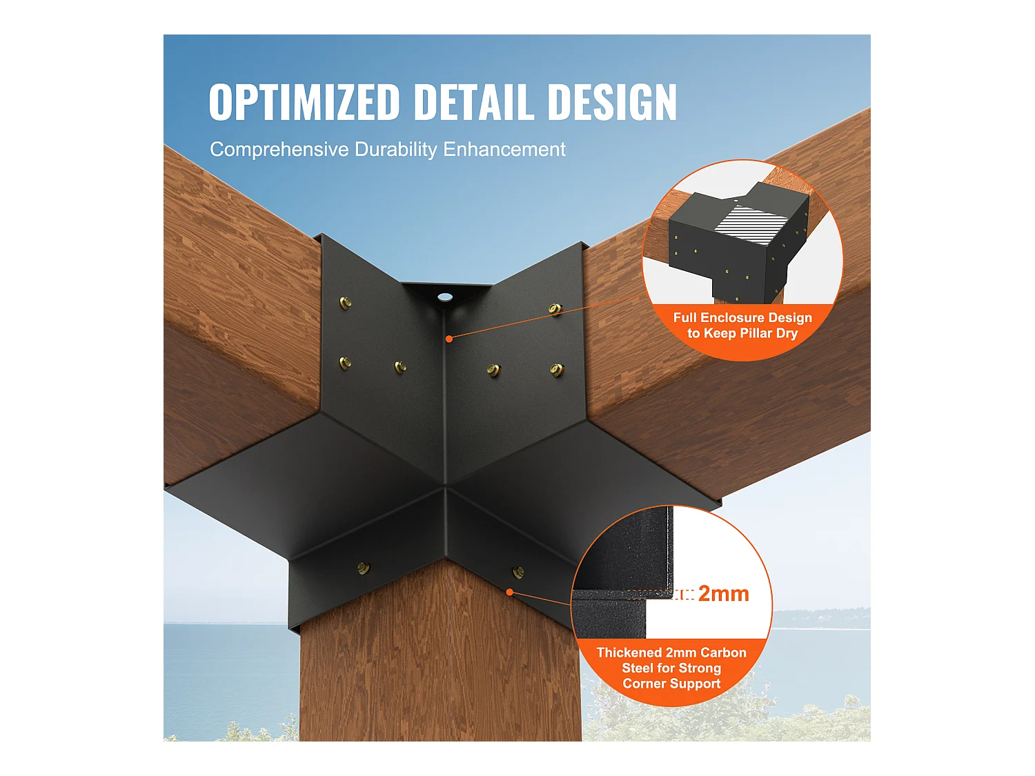 Ondersteuningskit voor Pergola SucceBuy 15.24x15.24 cm 3 Interne Wegen 14.2x14.2 cm 4 Stukken