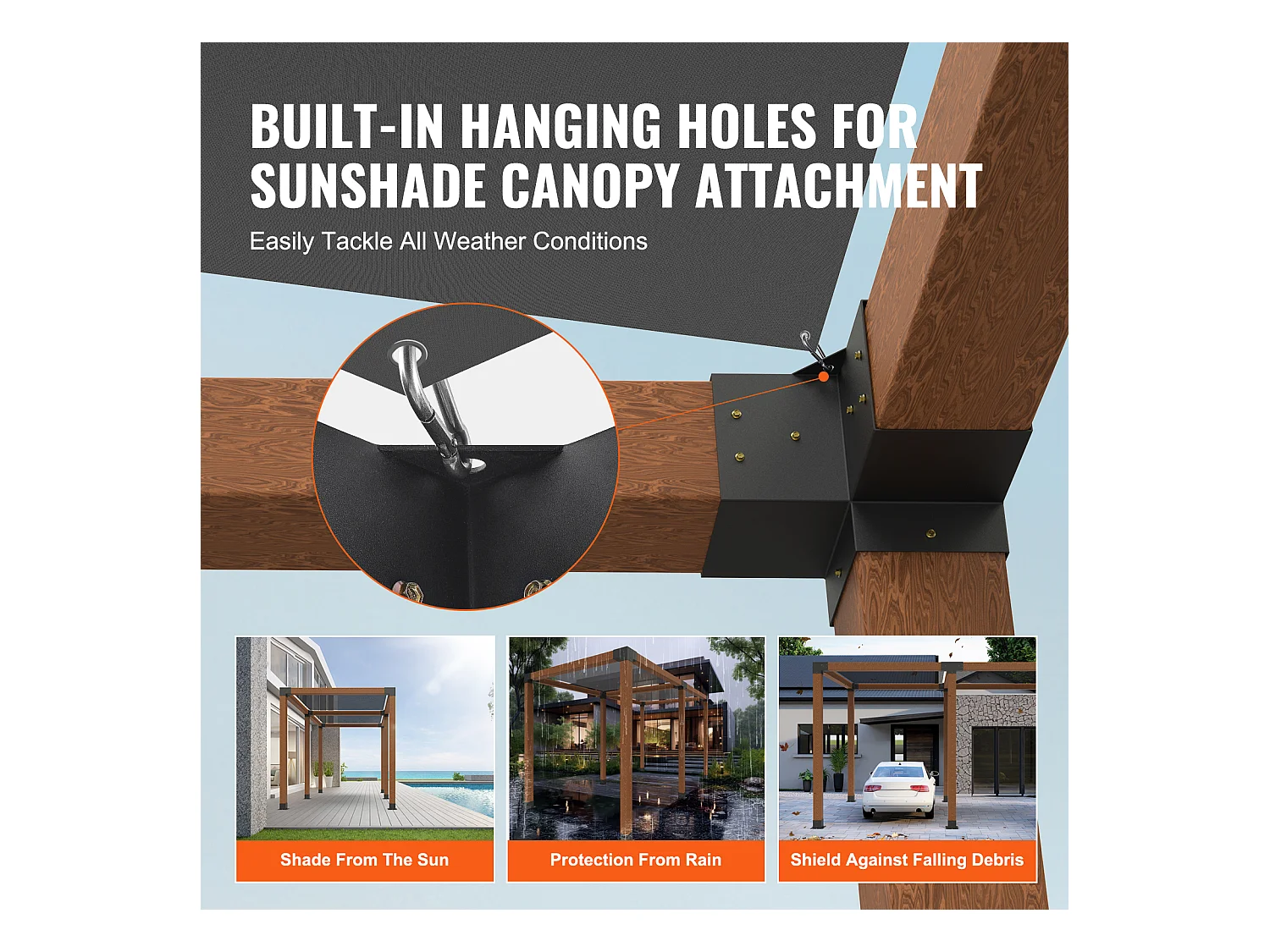 Ondersteuningskit voor Pergola SucceBuy 15.24x15.24 cm 3 Interne Wegen 14.2x14.2 cm 4 Stukken