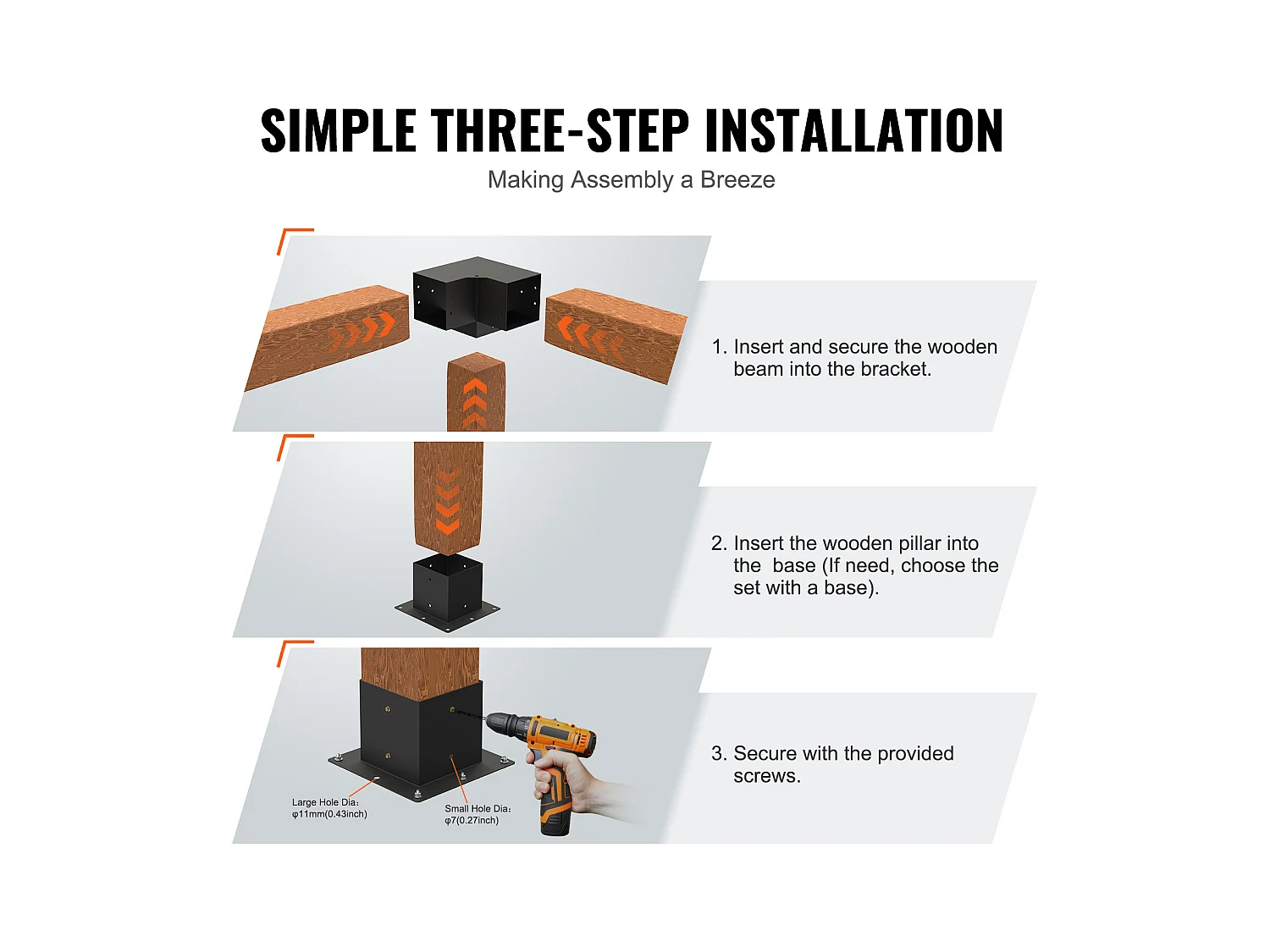 Ondersteuningskit voor Pergola SucceBuy 15.24x15.24 cm 3 Interne Wegen 14.2x14.2 cm 4 Stukken