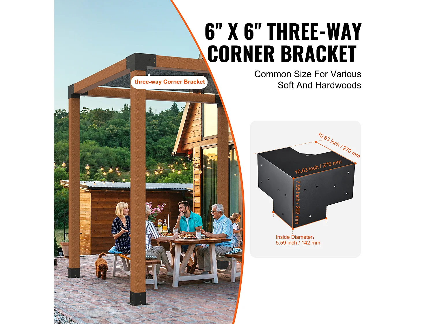 Kit de Supports de Pergola SucceBuy 15.24x15.24 cm 3 Voies Intérieures 14.2x14.2 cm 4 Pièces