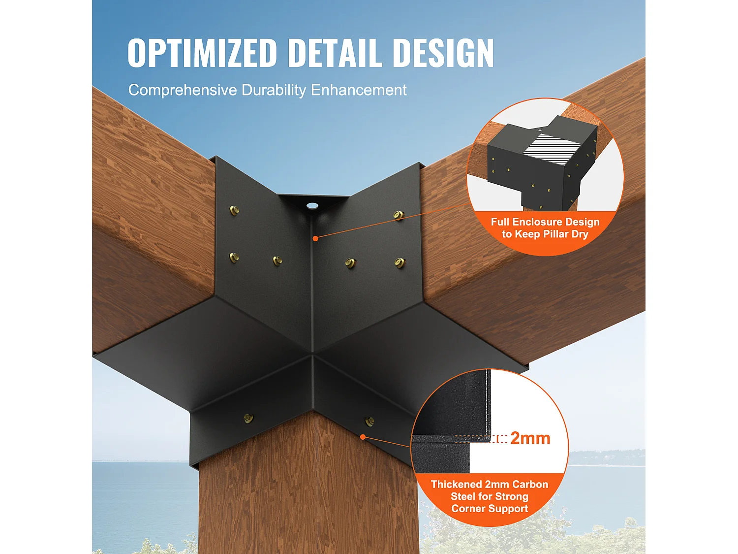 Kit de Supports de Pergola SucceBuy 15.24x15.24 cm 3 Voies Intérieures 14.2x14.2 cm 4 Pièces