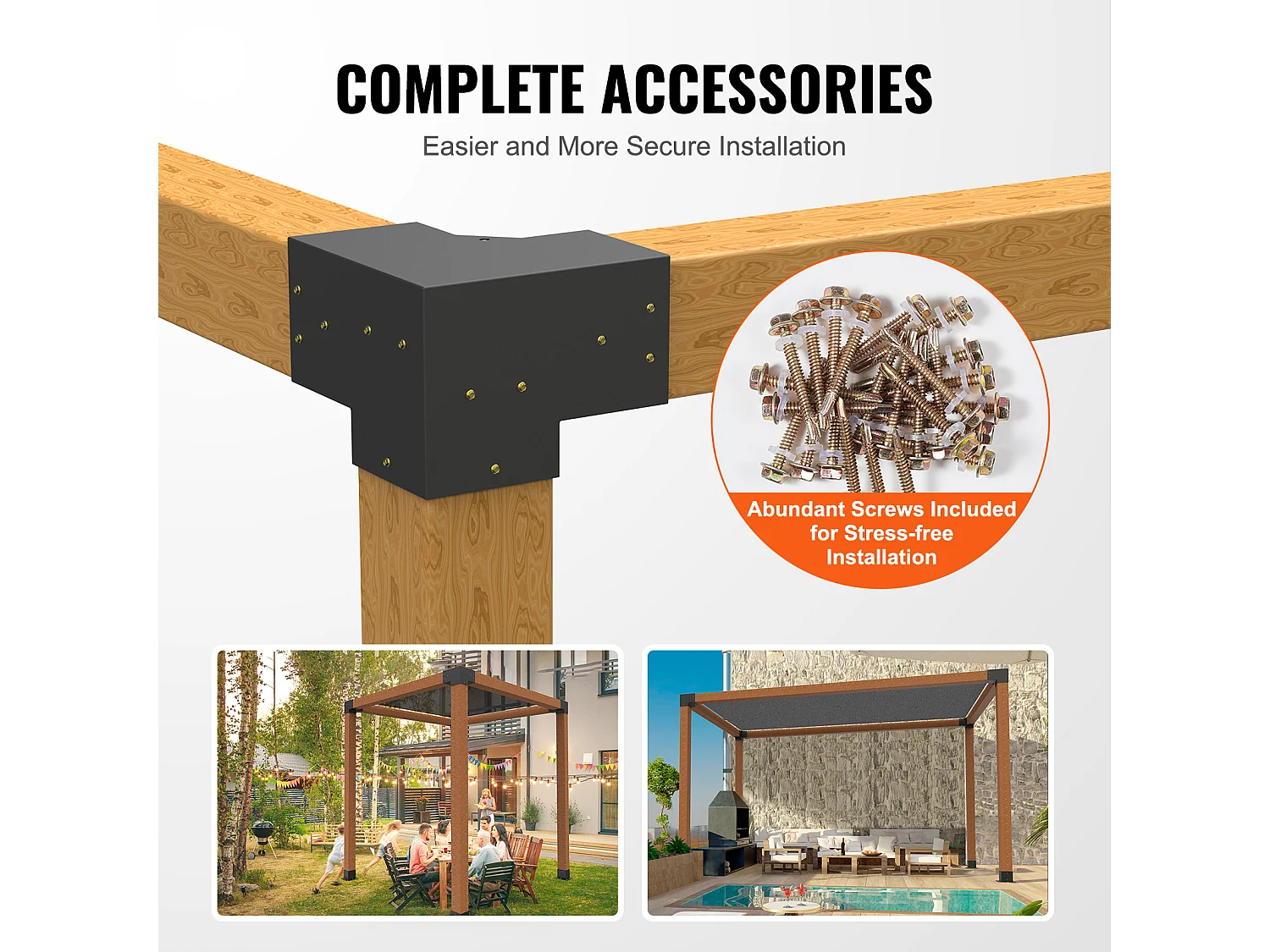 Kit de Supports de Pergola SucceBuy 15.24x15.24 cm 3 Voies Intérieures 14.2x14.2 cm 4 Pièces