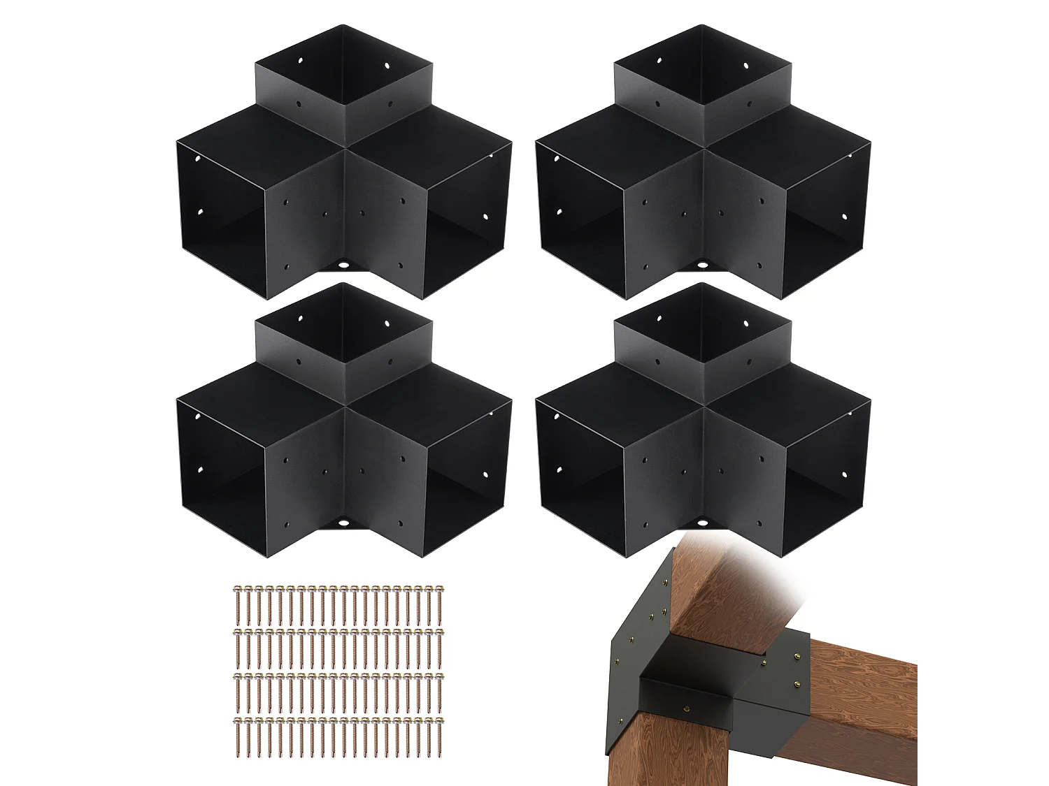 Kit de Supports de Pergola SucceBuy 15.24x15.24 cm 3 Voies Intérieures 14.2x14.2 cm 4 Pièces