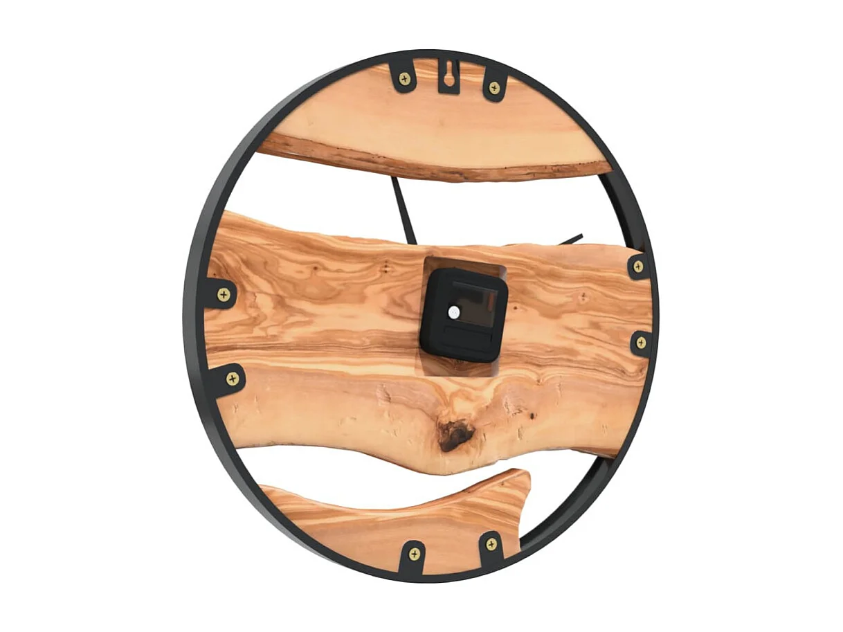 Horloge murale marron Ø35 cm fer et bois d olivier