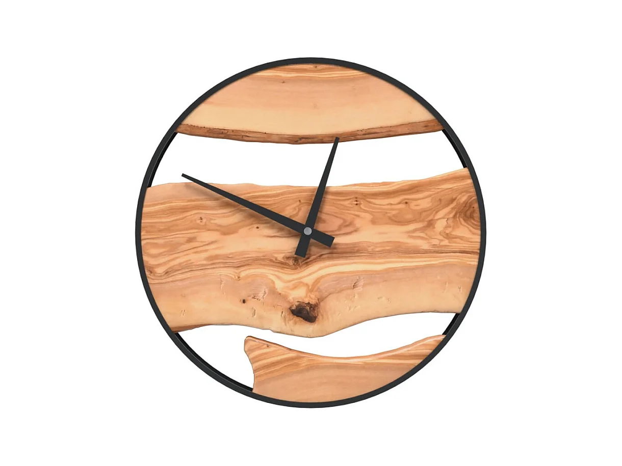 Horloge murale marron Ø35 cm fer et bois d olivier