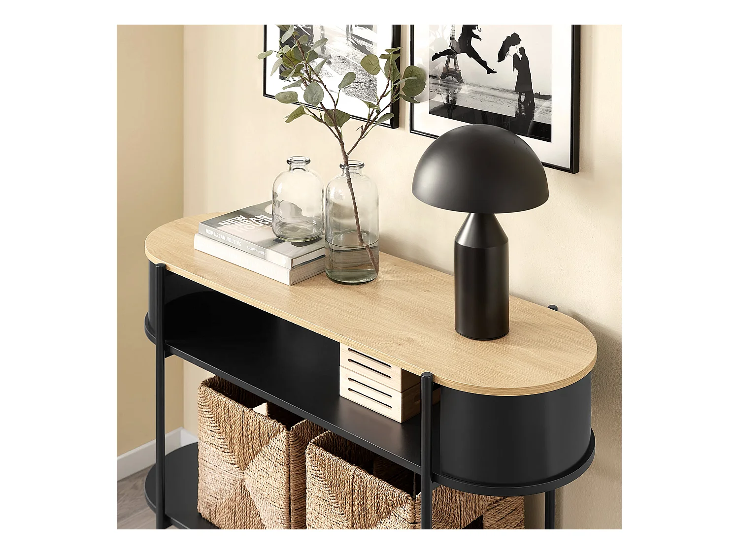 SoBuy Konsolentisch mit Ablagefächern im Industriedesign in Schwarz