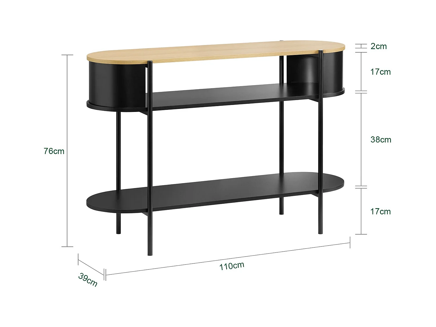 SoBuy konsola korytarzowa z drewna i metalu z półkami w kolorze czarnym