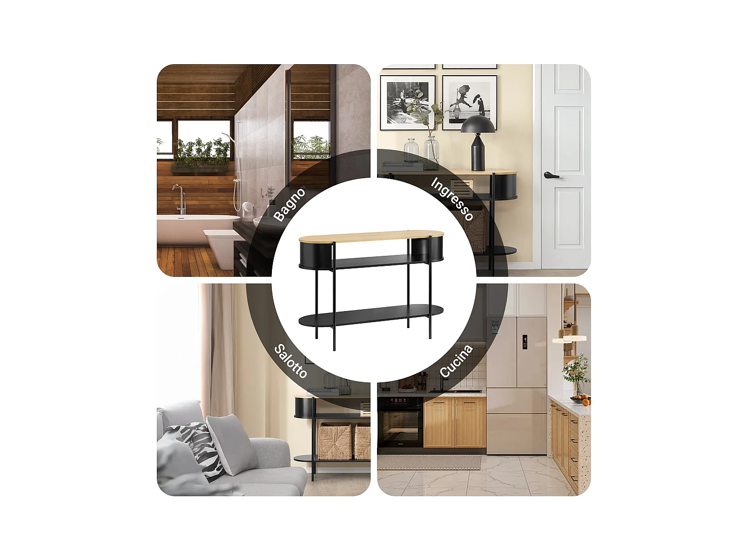 SoBuy konsola korytarzowa z drewna i metalu z półkami w kolorze czarnym