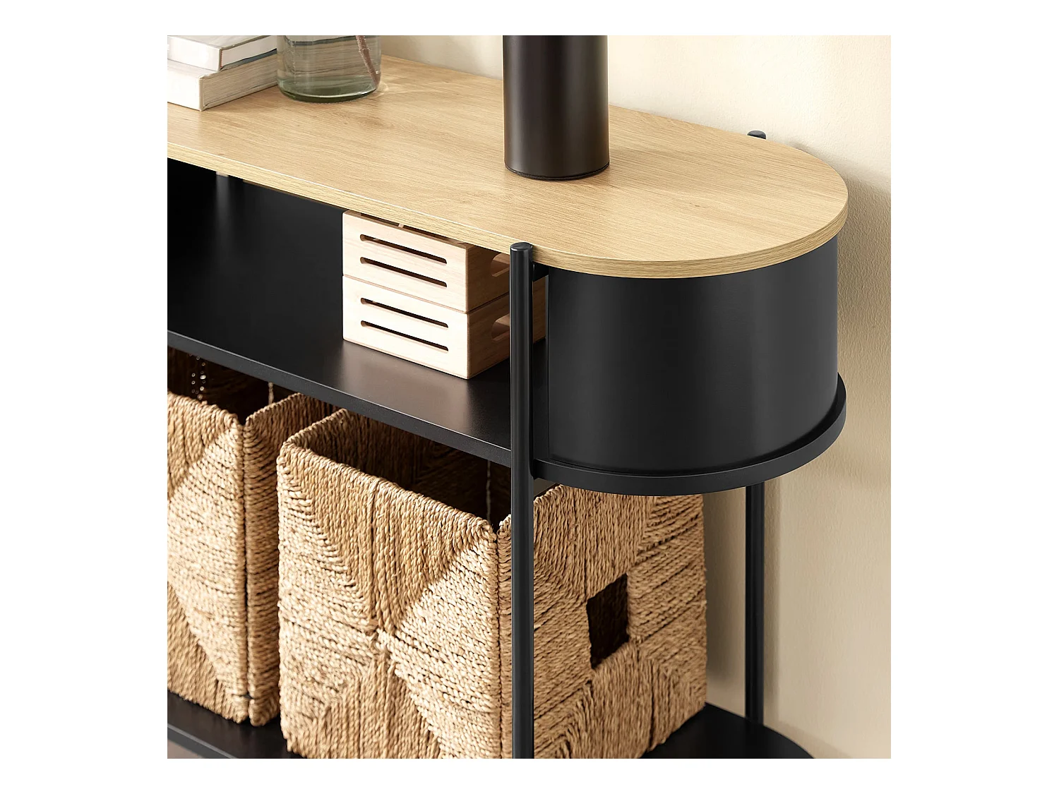 SoBuy konsola korytarzowa z drewna i metalu z półkami w kolorze czarnym