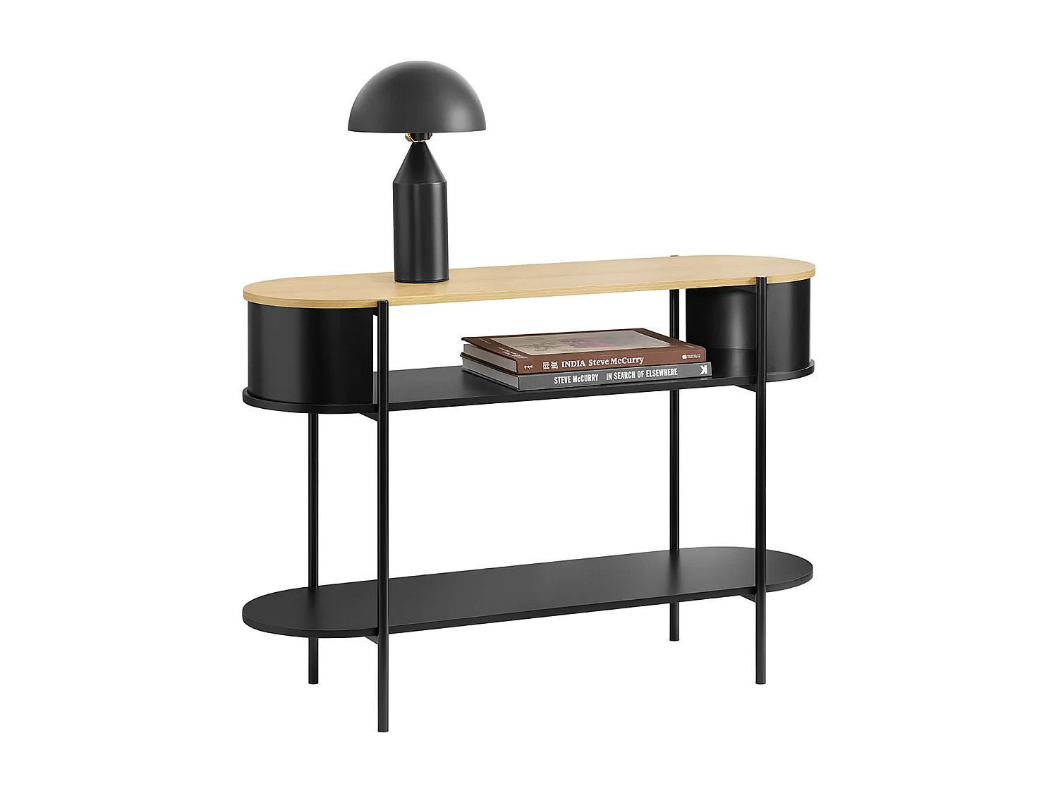 SoBuy konsola korytarzowa z drewna i metalu z półkami w kolorze czarnym