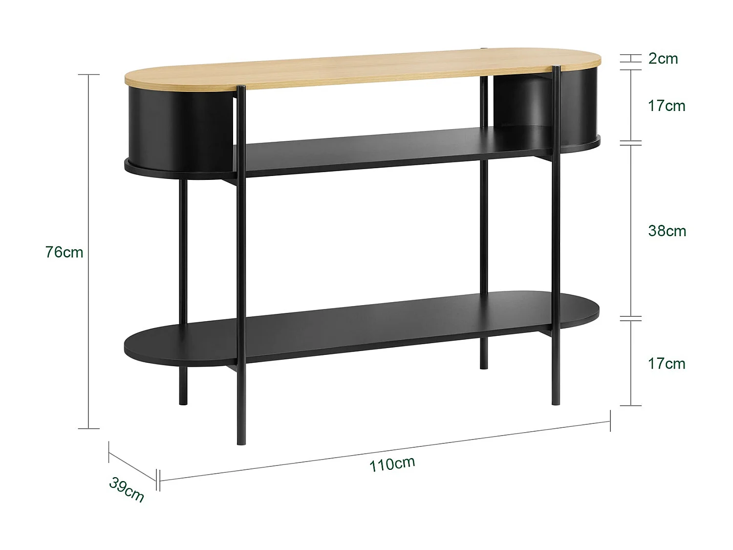 SoBuy konsola korytarzowa z drewna i metalu z półkami w kolorze czarnym
