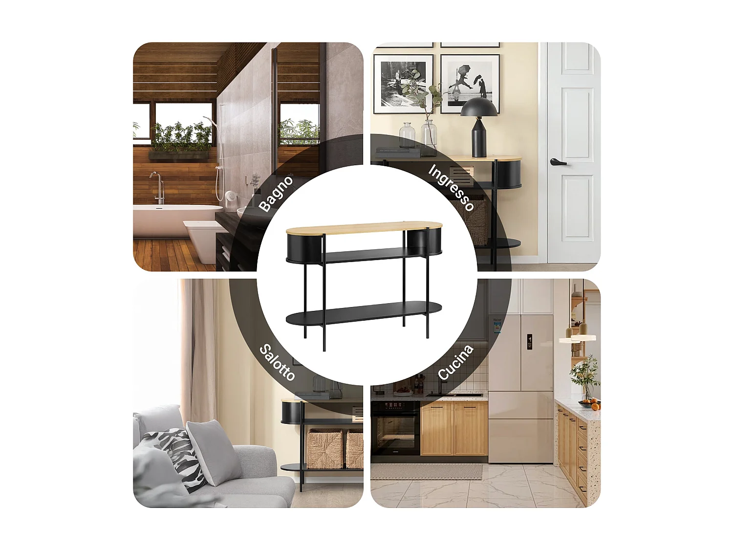 SoBuy konsola korytarzowa z drewna i metalu z półkami w kolorze czarnym