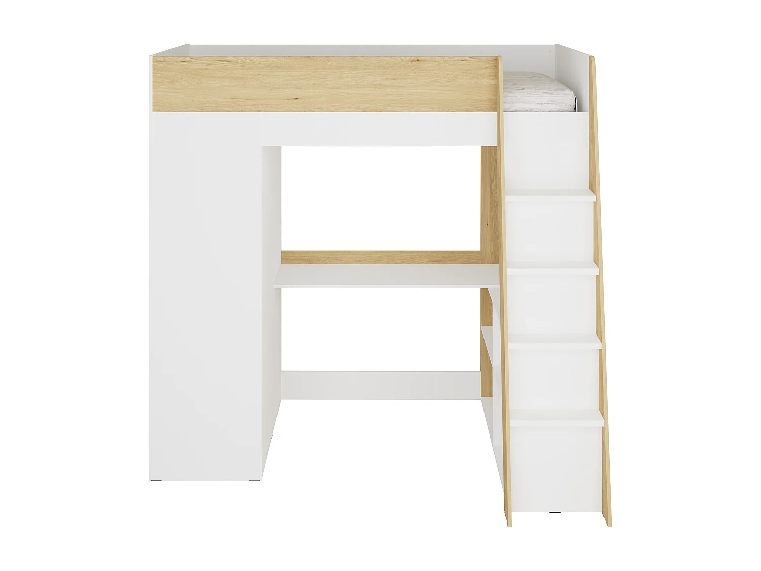 Lit mezzanine 90 x 190 cm avec armoire et bureau – Coloris : Naturel et blanc - ARMONESA