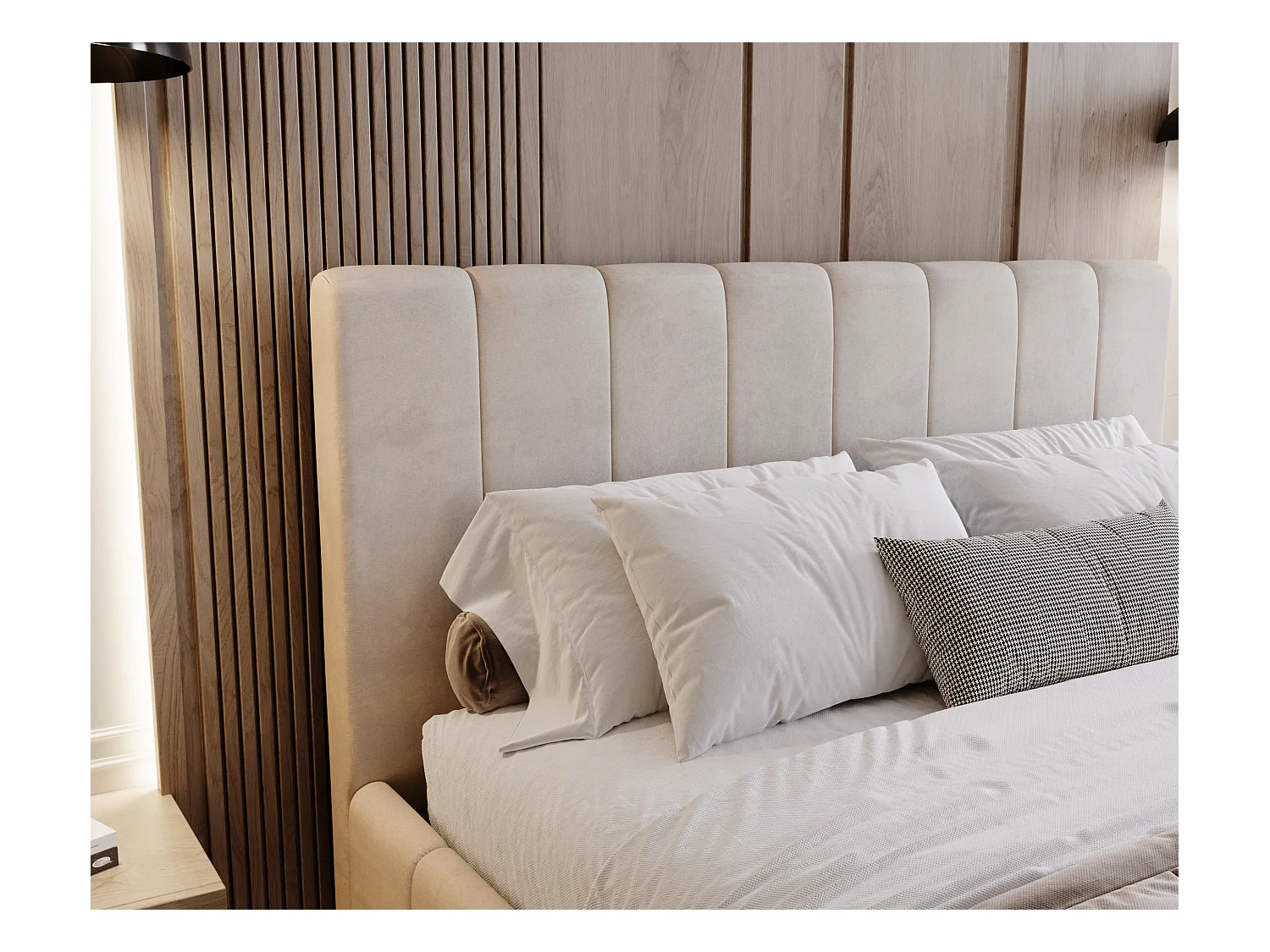 BESILIO Gestoffeerd bed Slim 120x200 Lexy – metalen frame, opbergruimte voor beddengoed, slank bed, fluwelen stof – Beige