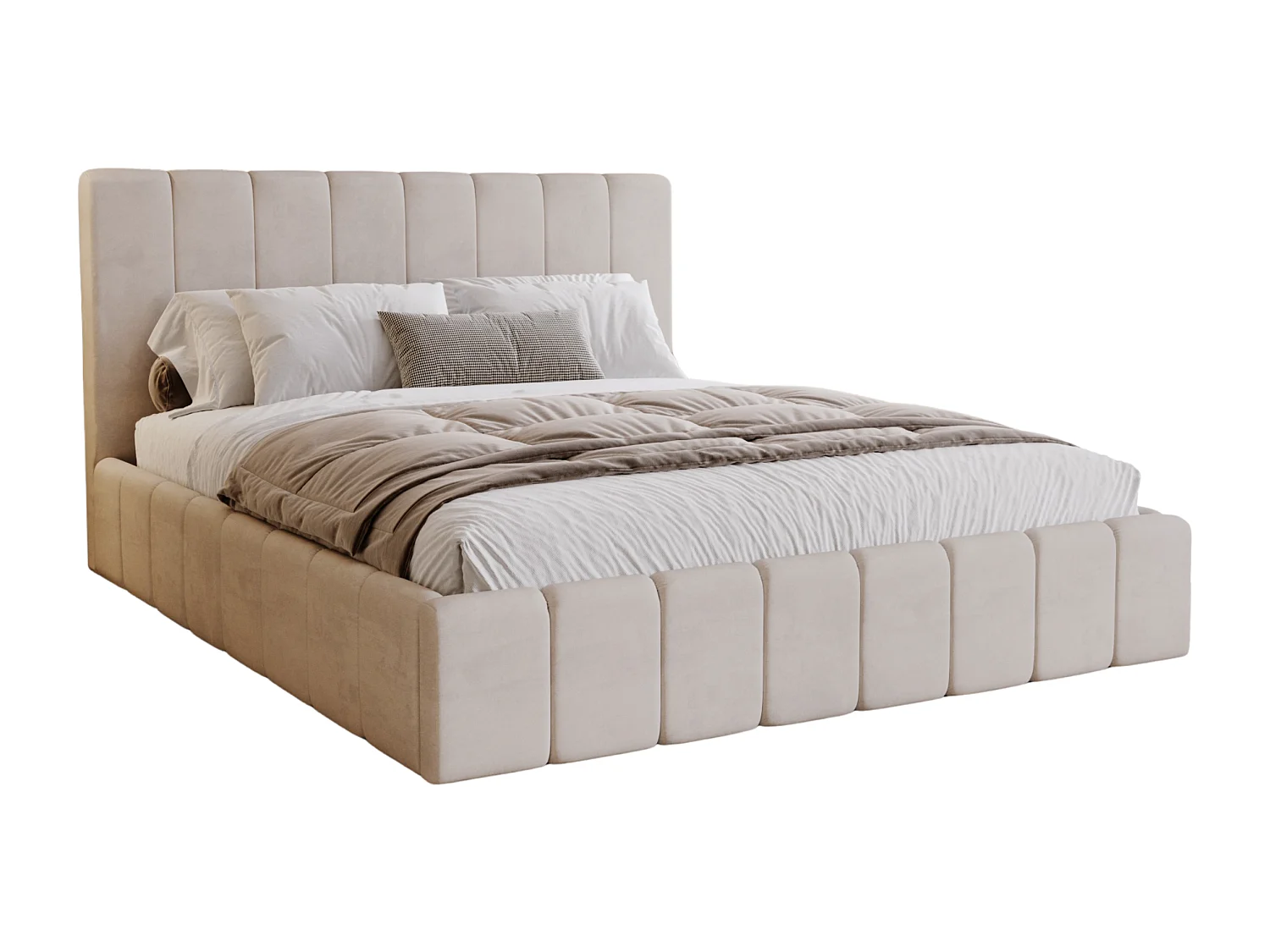 BESILIO Lit tapissé Slim 200x200 Lexy – cadre en métal, coffre de rangement pour le linge de lit, lit fin, tissu velours – Beige
