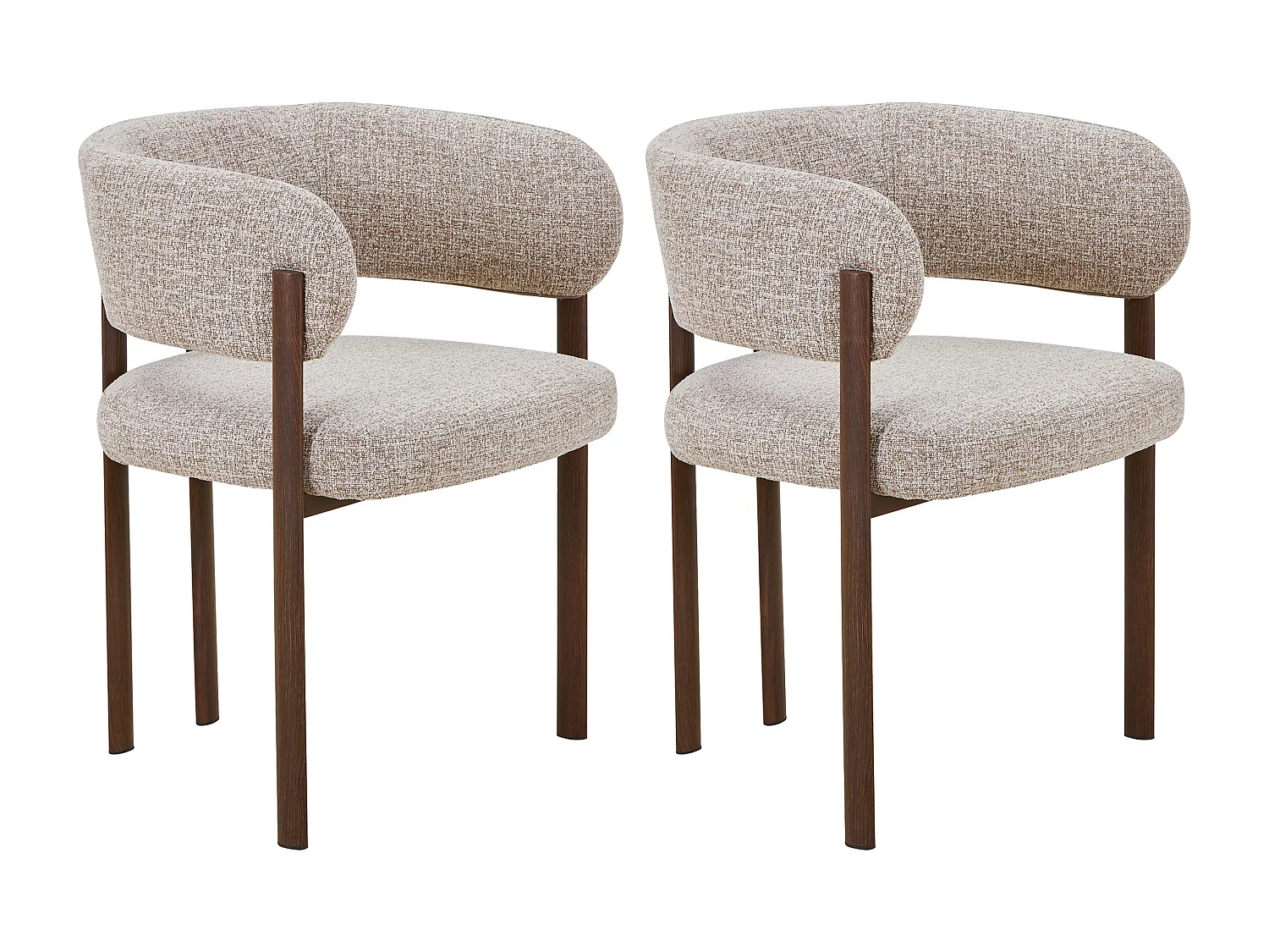 Lot de 2 chaises en tissu tweed et métal effet bois - Taupe et Naturel foncé - CIBARO