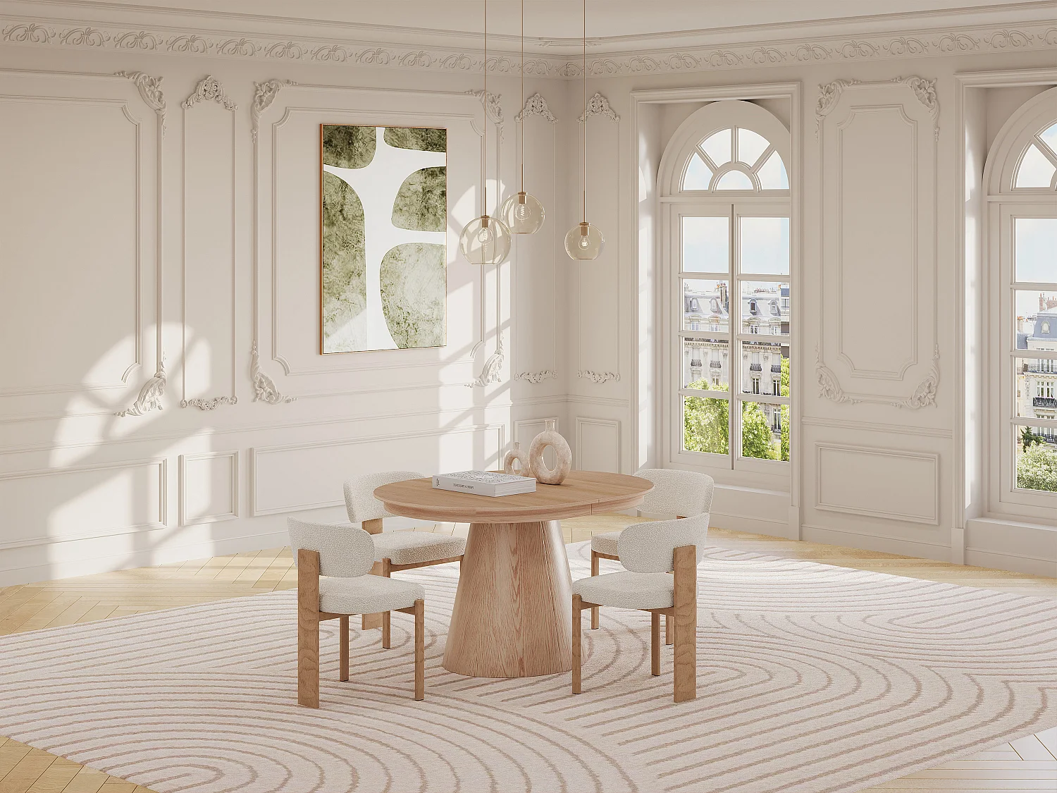 Table à manger extensible 4 à 10 personnes placage frêne - Naturel clair - PRISLA