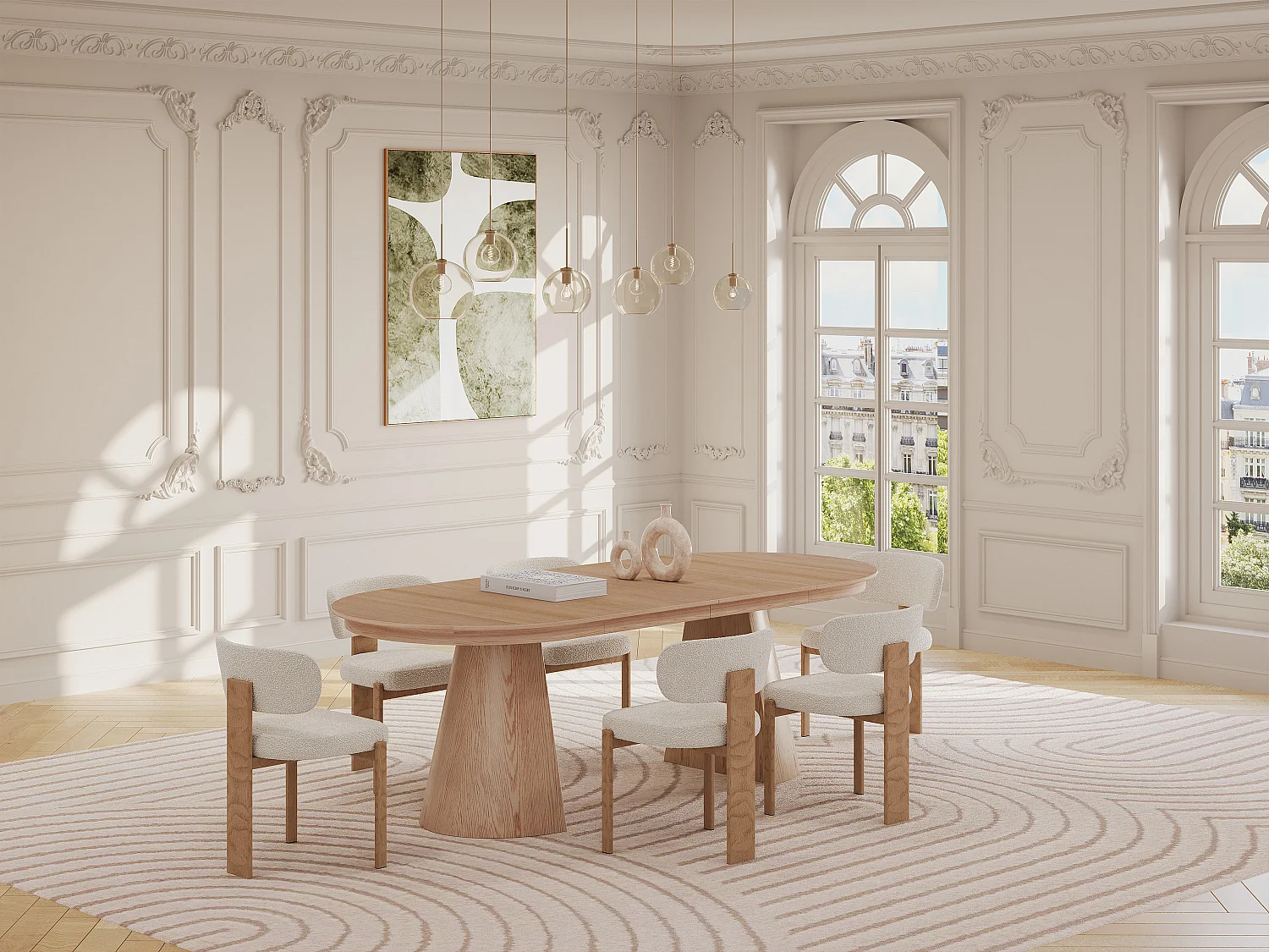 Table à manger extensible 4 à 10 personnes placage frêne - Naturel clair - PRISLA