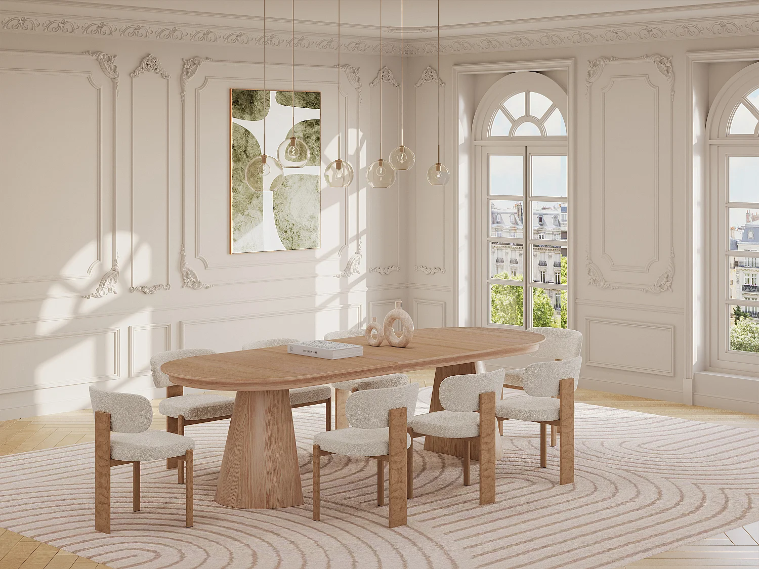 Table à manger extensible 4 à 10 personnes placage frêne - Naturel clair - PRISLA