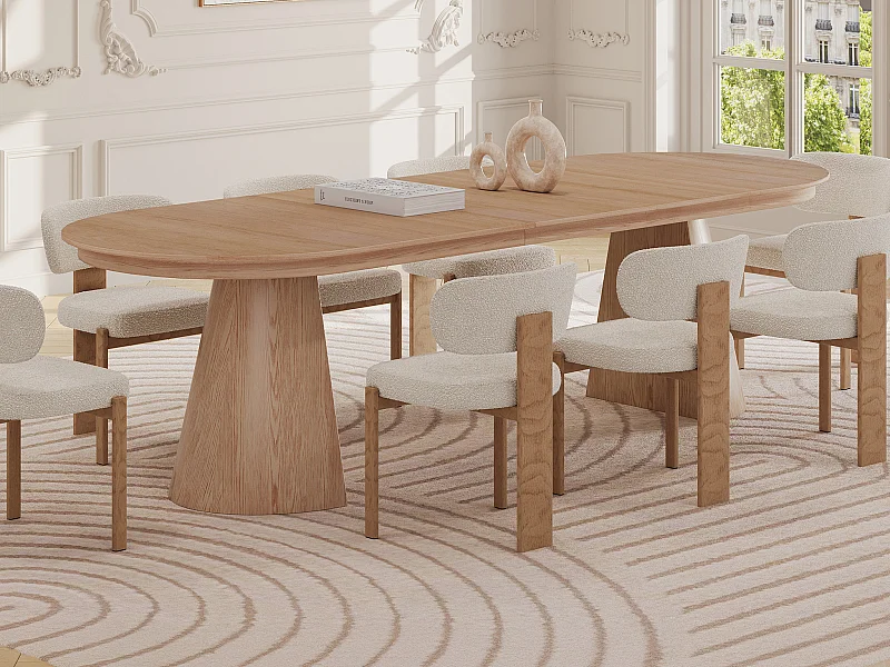 Table à manger extensible 4 à 10 personnes placage frêne - Naturel clair - PRISLA