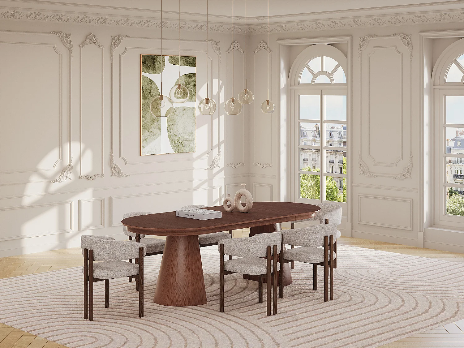 Table à manger extensible 4 à 10 personnes placage frêne - Naturel foncé - PRISLA