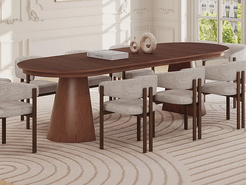 Table à manger extensible 4 à 10 personnes placage frêne - Naturel foncé - PRISLA